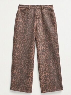 Wide Leg Leopard Print Jeans in Brown